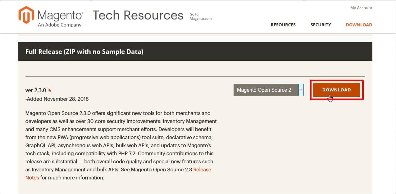 Download Magento from its official website