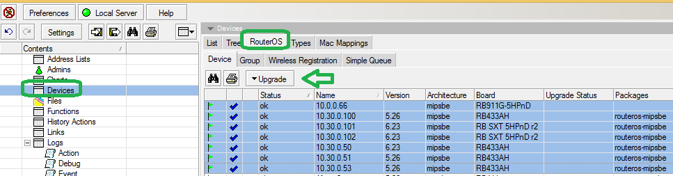 upgrade mikrotik devices using dude