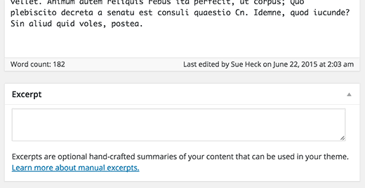 Excerpt meta box below post editor in WordPress