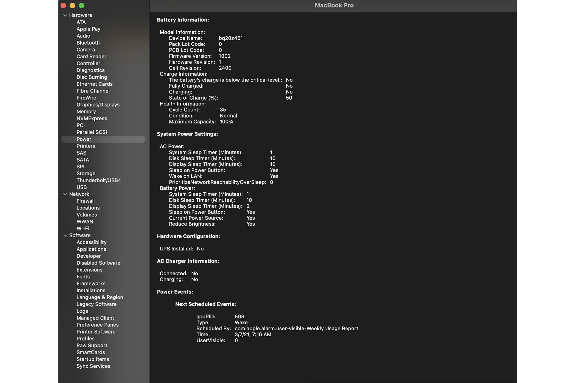 Report MacBook Pro battery status on Mac OS