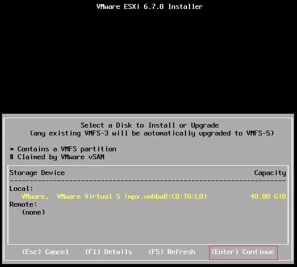 Installing ESXI 6.7 - Step Six