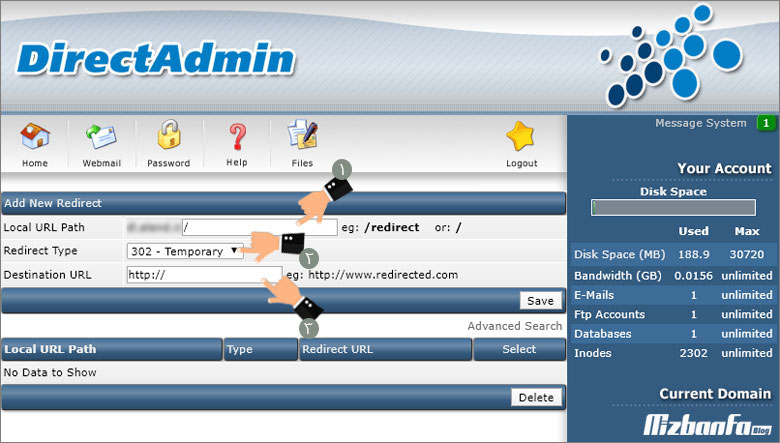 Redirect 301 Direct Admin