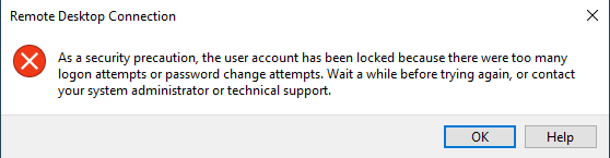 As a security precaution, the user account has been locked due to excessive logon or password change attempts.