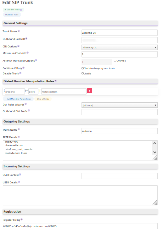 Go to PBX → PBX Configuration → Trunks and click Add SIP Trunk.